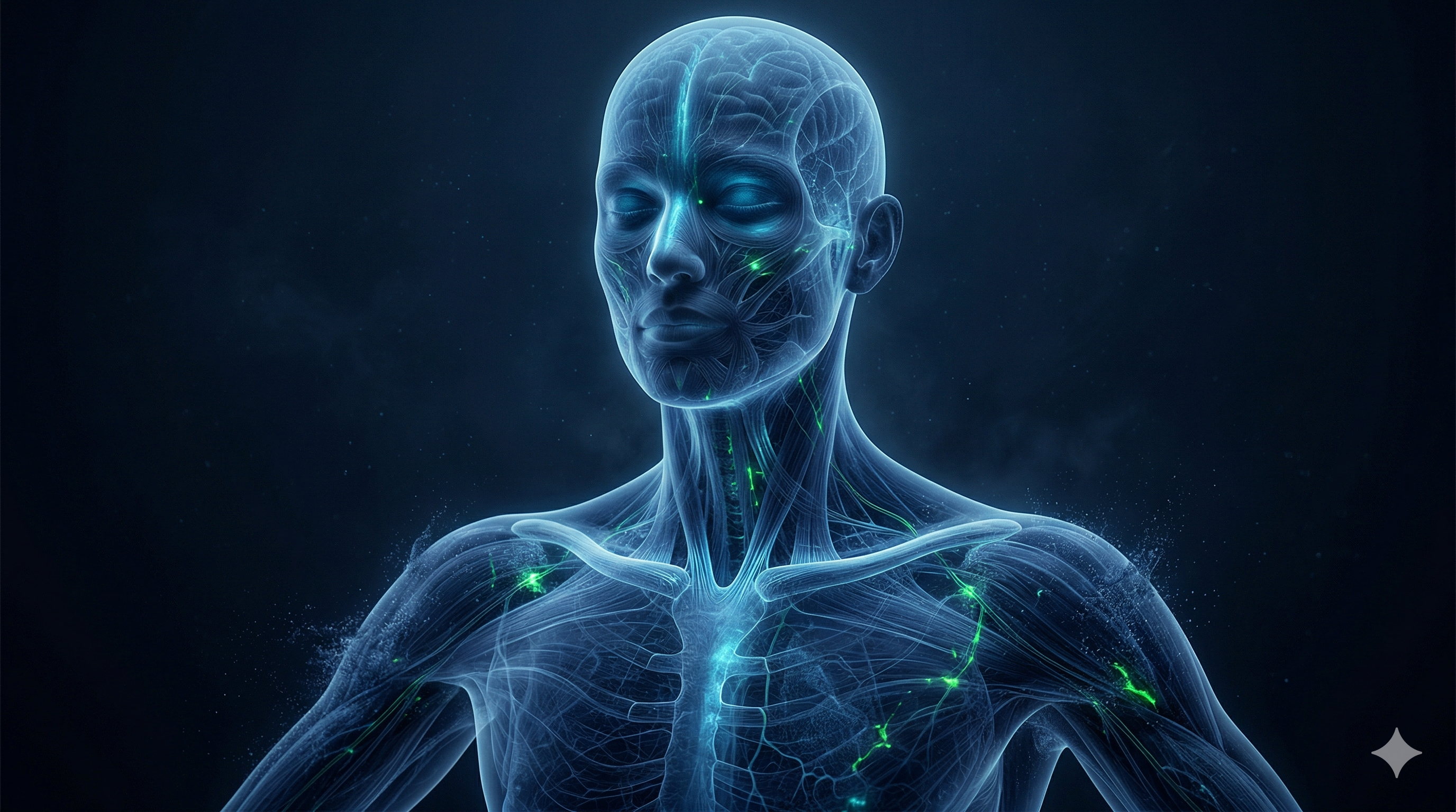 Luminous humanoid form representing cognitive and semantic research